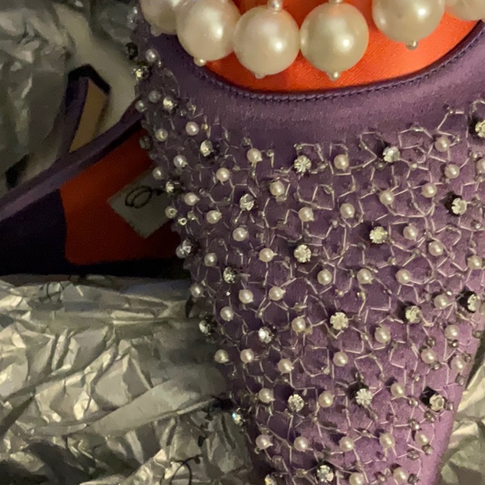 NWT RARE LIMITED EDITION MANOLO BLAHNIK PEARL AND JEWEL PURPLE ORANGE 39.5 9 9.5 - Picture 3 of 8